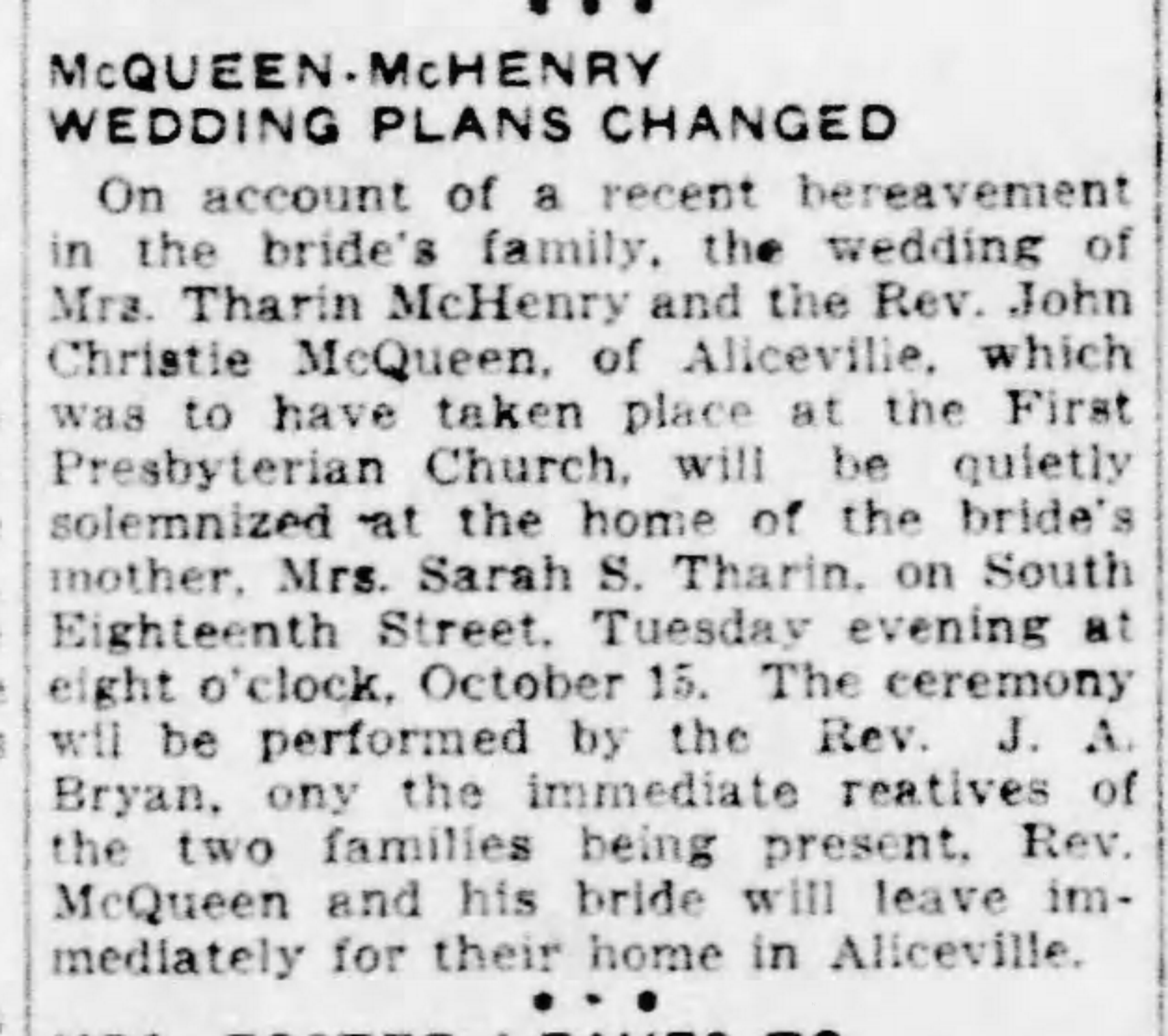 Tharin McHenry-Rev. John Christie McQueen